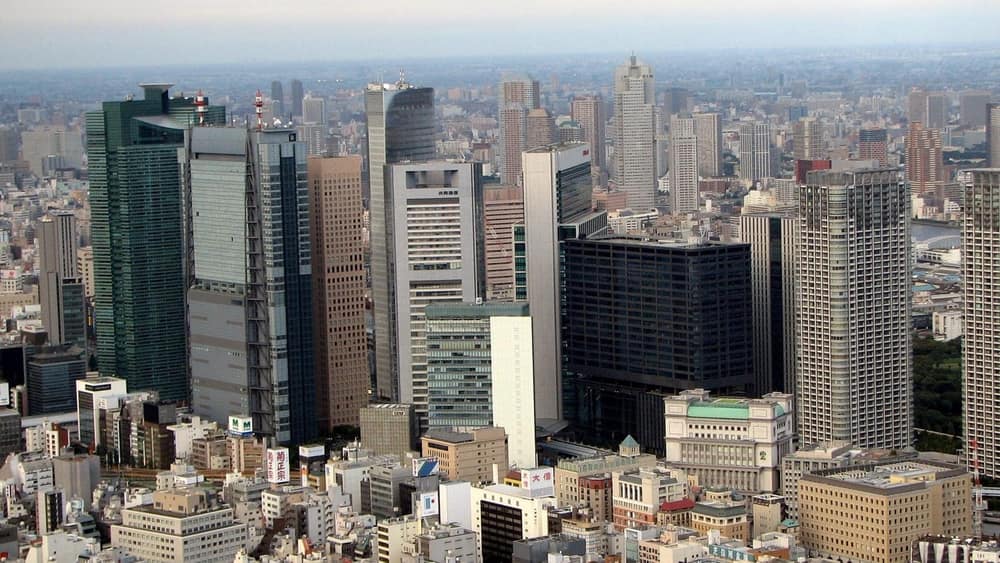 Tokyo's Shiodome business district viewed from Tokyo Tower
